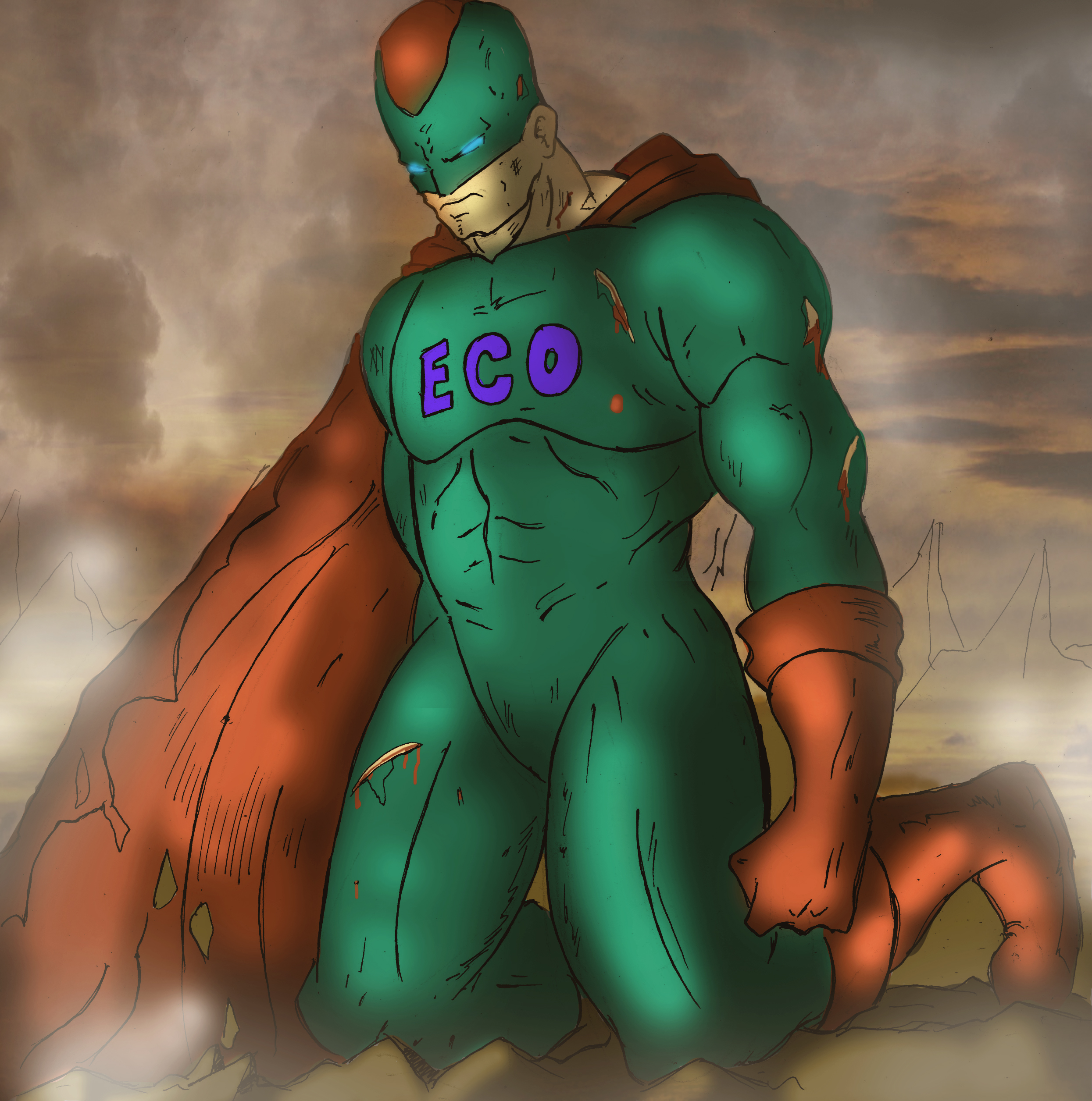 Green Eco superhero with orange cloak