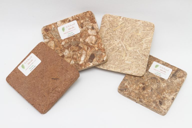 Samples of boards made of waste by products by Kokoboard.