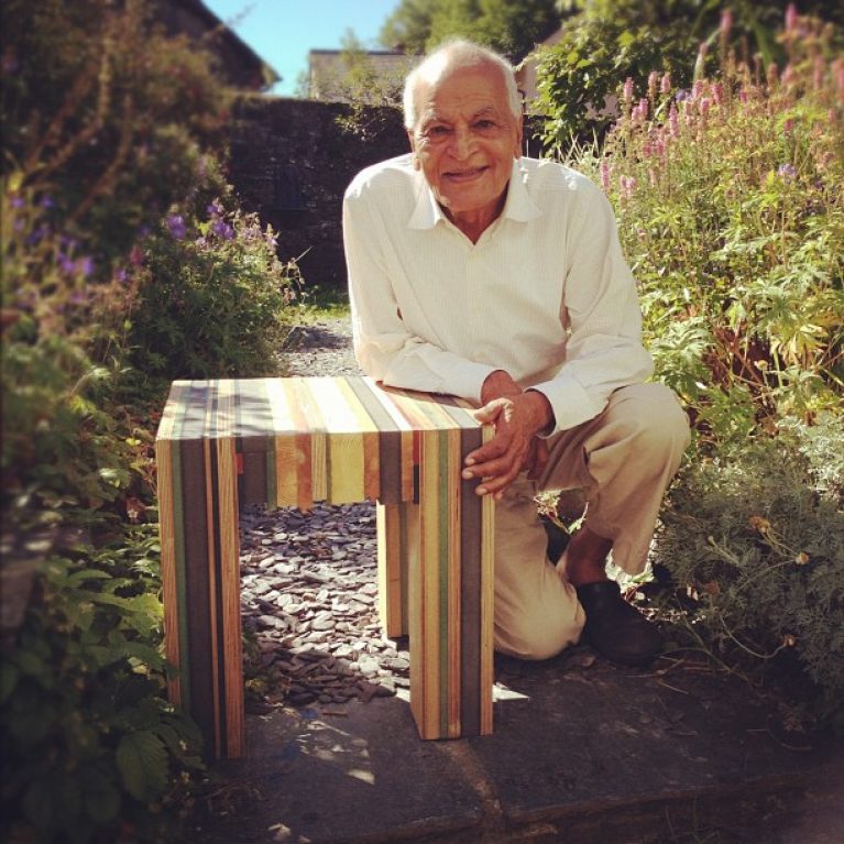 Milo photographed with Satish Kumar from Resurgence magazine